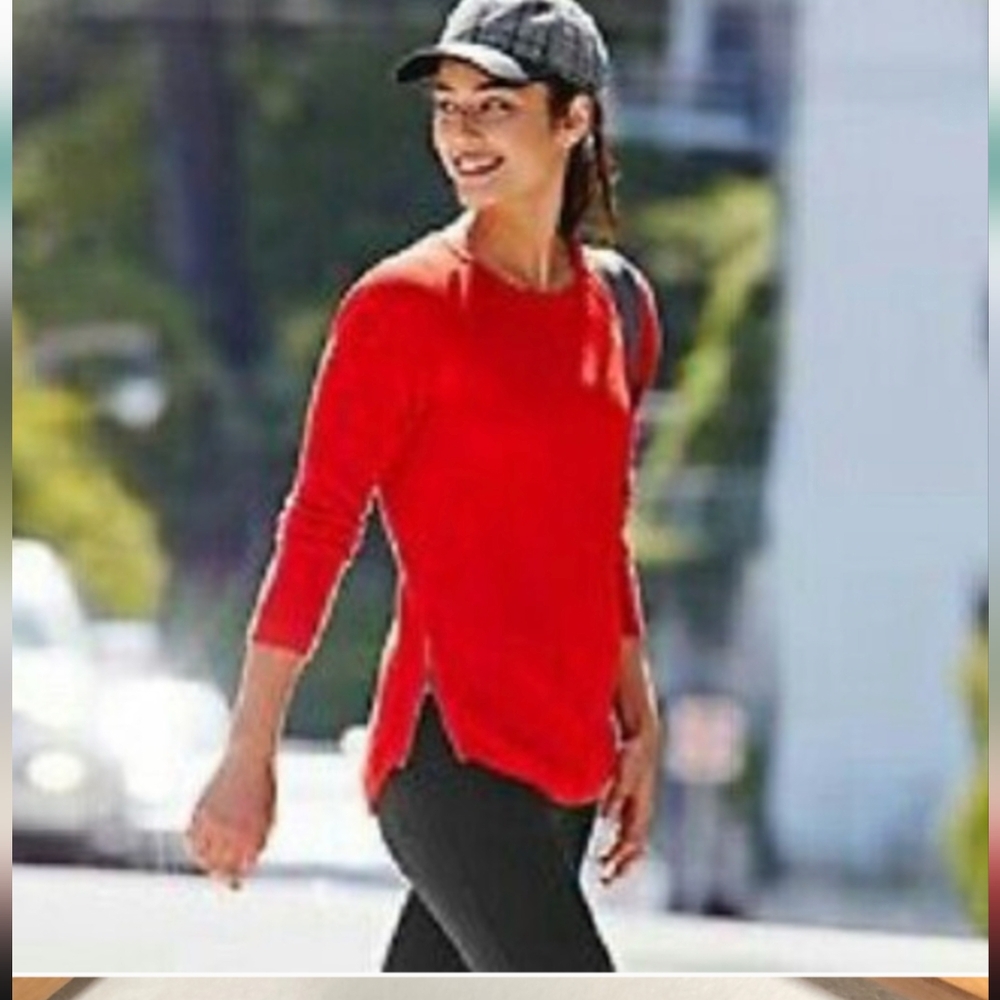 ATHLETA Waffle Knit Sweater with Side Zippers Red Small